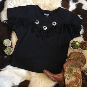 Vintage Navy Blue Western Concho Fringe Shirt